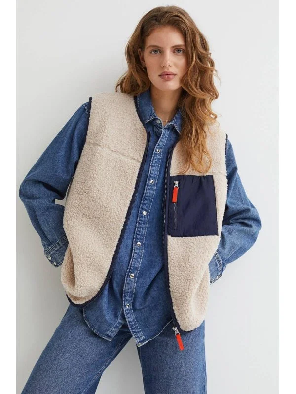 Vestă H&M S | Bej, Fără glugă, Poliester - Image 4
