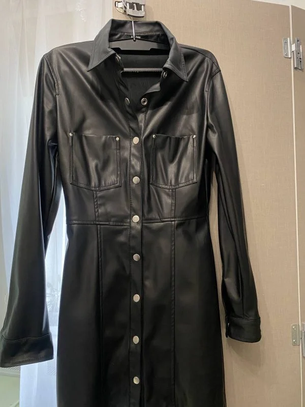 Rochie casual Bershka S | Negru, Mini, Piele ecologică - Image 5