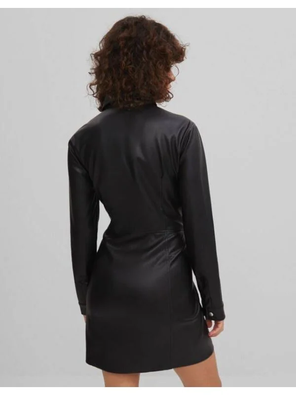 Rochie casual Bershka S | Negru, Mini, Piele ecologică - Image 2