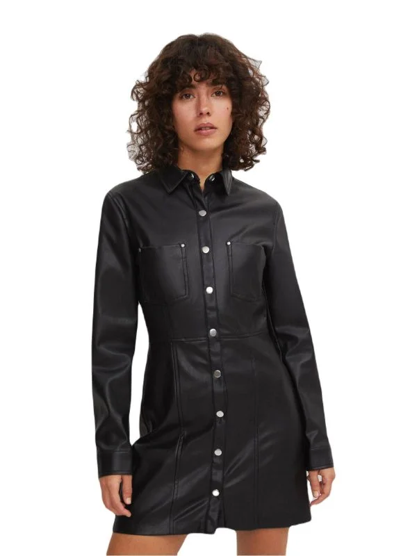 Rochie casual Bershka S | Negru, Mini, Piele ecologică