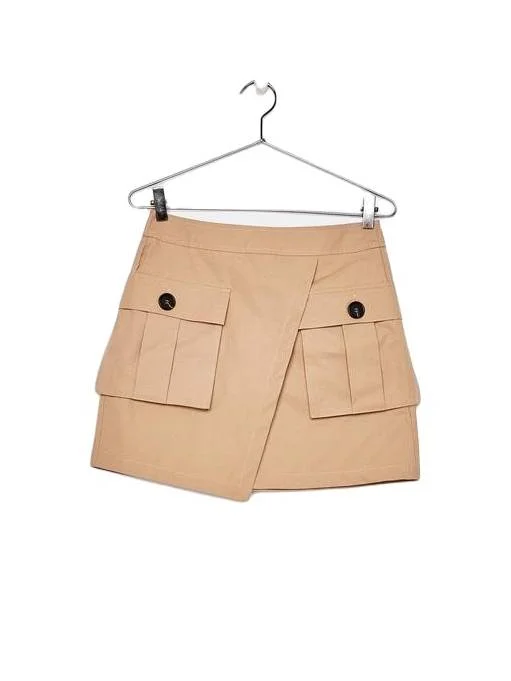 Fustă Bershka S | Bej, Mini, Bumbac