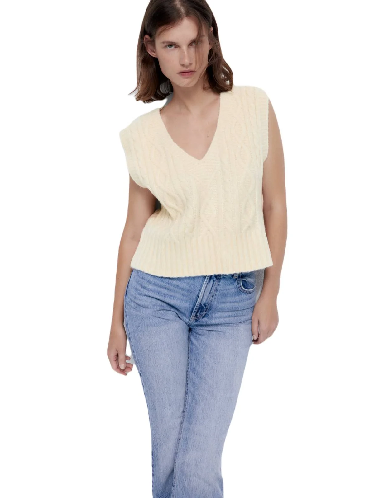 Pulover Zara M | Crem, Normal, Regular fit, Acrilic