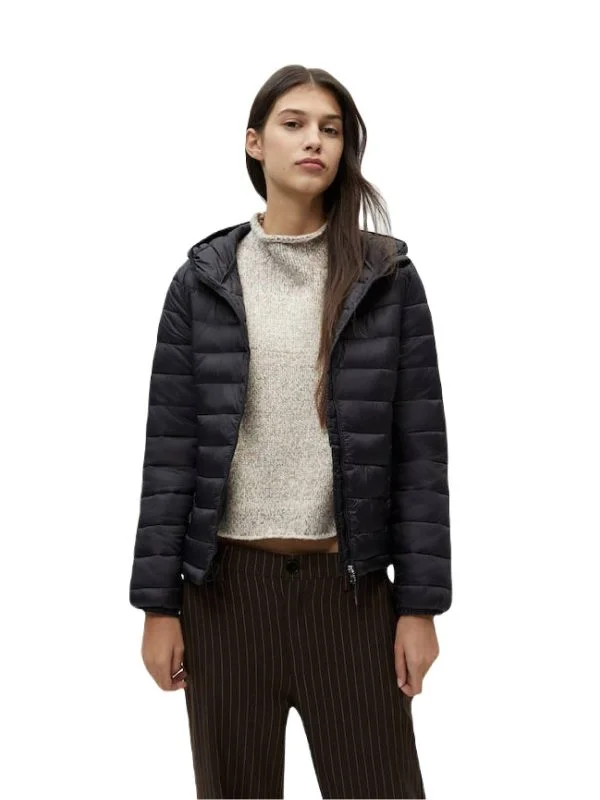 Geacă matlasată Pull&Bear EU 38 | Negru, Cu glugă, Poliester