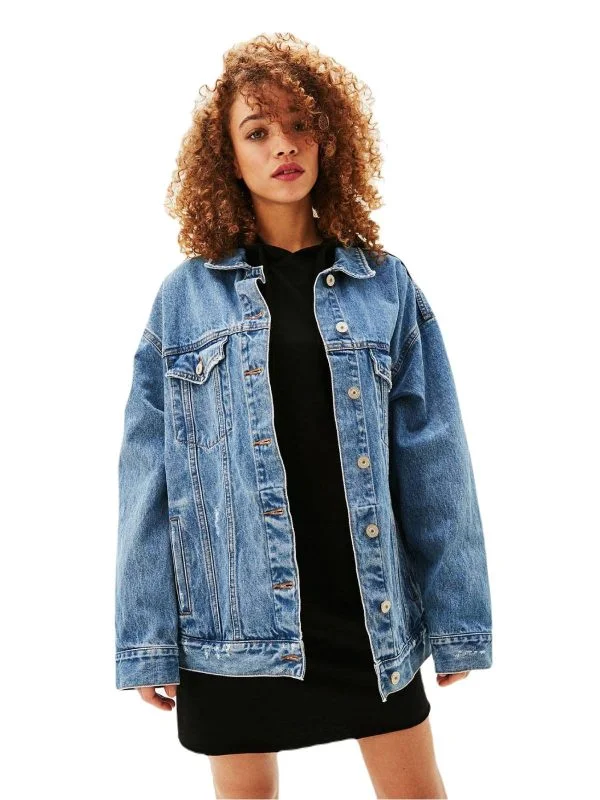 Geacă din denim Bershka XS | Albastru, Fără glugă, Denim