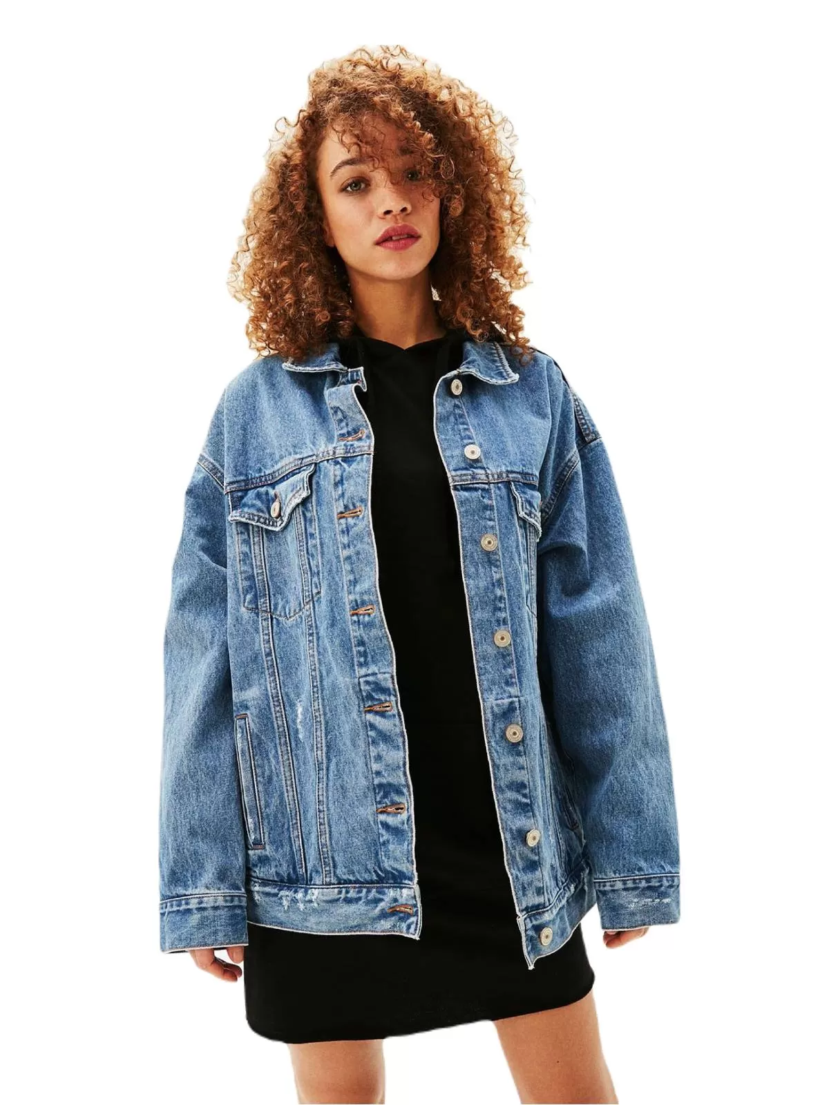 Geacă din denim Bershka XS | Albastru, Fără glugă, Denim