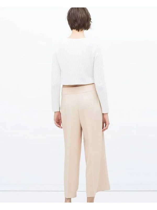 Pantaloni Zara S | Bej, Lungi, Poliester - Image 3