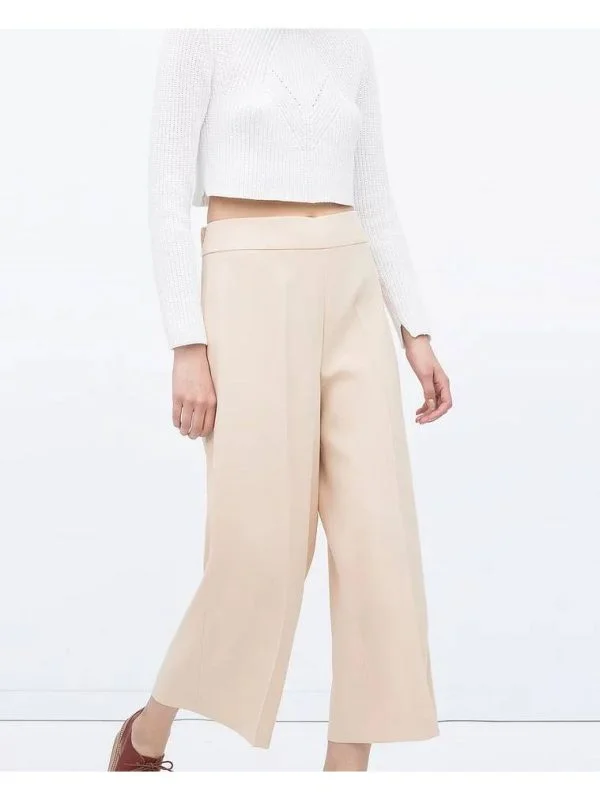 Pantaloni Zara S | Bej, Lungi, Poliester - Image 2