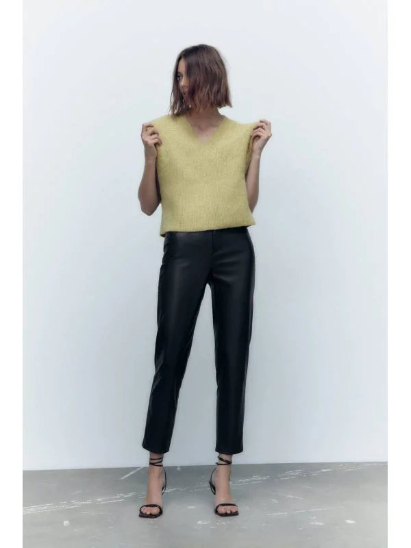 Pantaloni Zara EU 34 | Negru, Lungi, Piele ecologică - Image 2