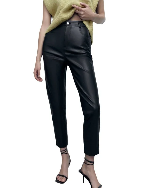 Pantaloni Zara EU 34 | Negru, Lungi, Piele ecologică
