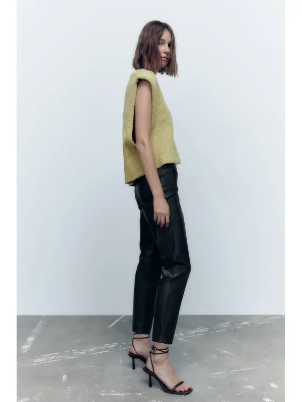 Pantaloni Zara EU 34 | Negru, Lungi, Piele ecologică - Image 4