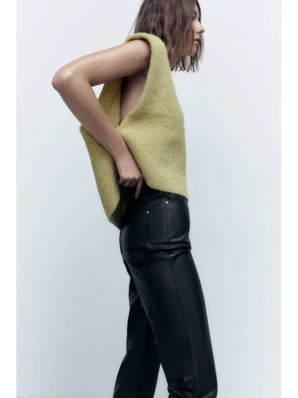 Pantaloni Zara EU 34 | Negru, Lungi, Piele ecologică - Image 5
