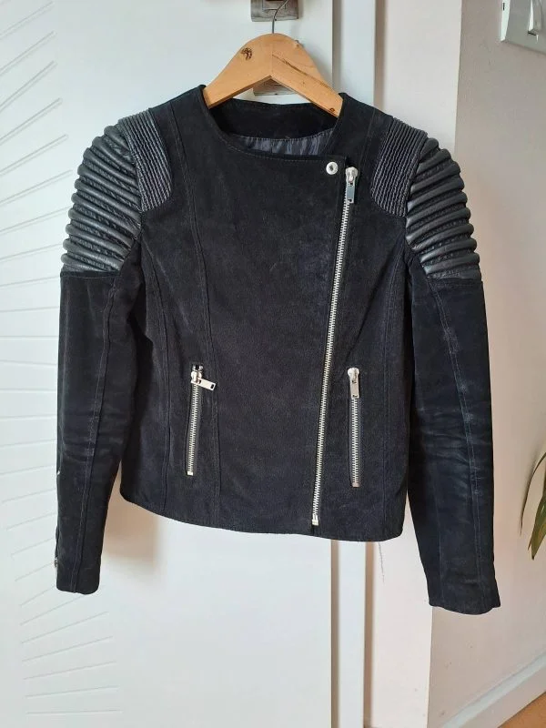 Geacă biker Mango XS | Negru, Fără glugă, Piele naturală - Image 2