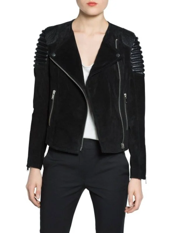 Geacă biker Mango XS | Negru, Fără glugă, Piele naturală
