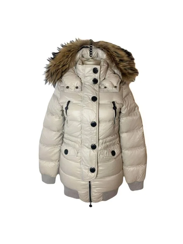 Geacă matlasată Moncler XXS | Bej, Cu glugă, Poliamidă