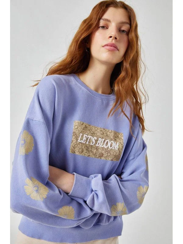 Pulover Pull&Bear S | Mov, Normal, Regular fit, Bumbac - Image 2