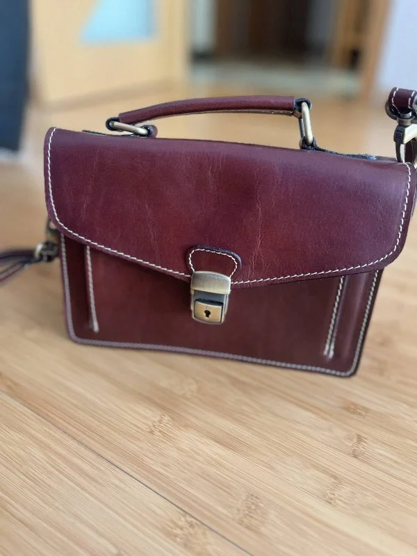 Poșetă MANIER | Burgundy, Piele naturală - Image 7