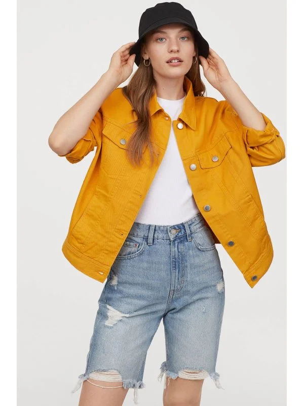 Geacă din denim H&M S | Galben, Fără glugă, Monocrom, Denim - Image 2