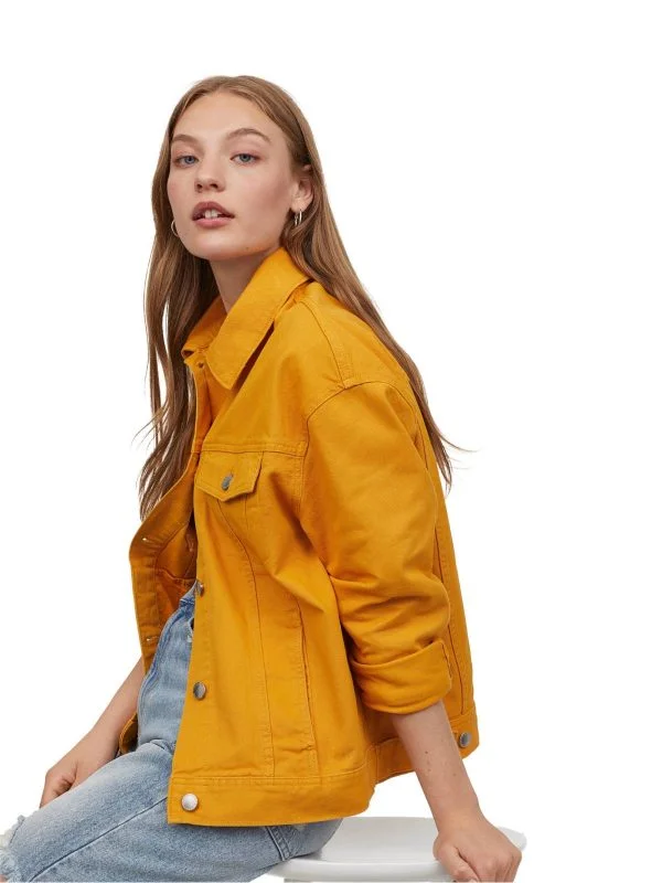 Geacă din denim H&M S | Galben, Fără glugă, Monocrom, Denim