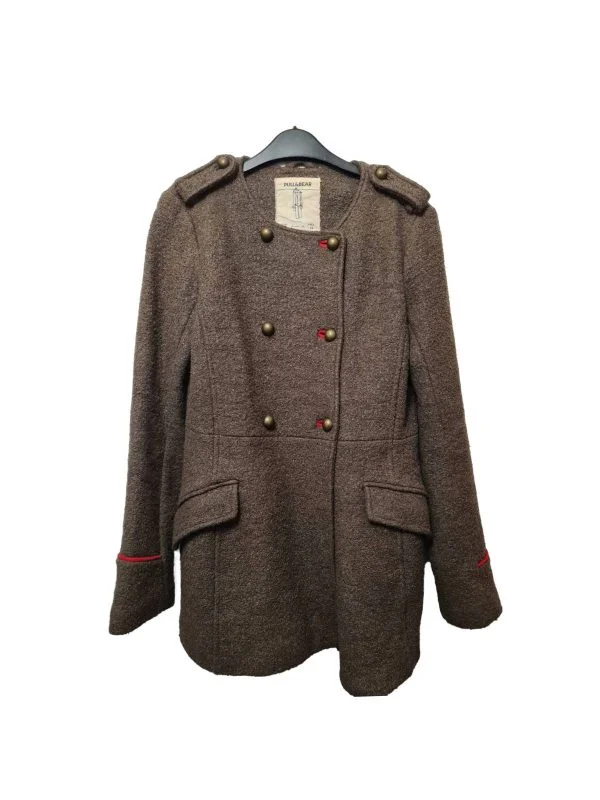 Palton lung Pull&Bear M | Khaki, Fără glugă, Vâscoză