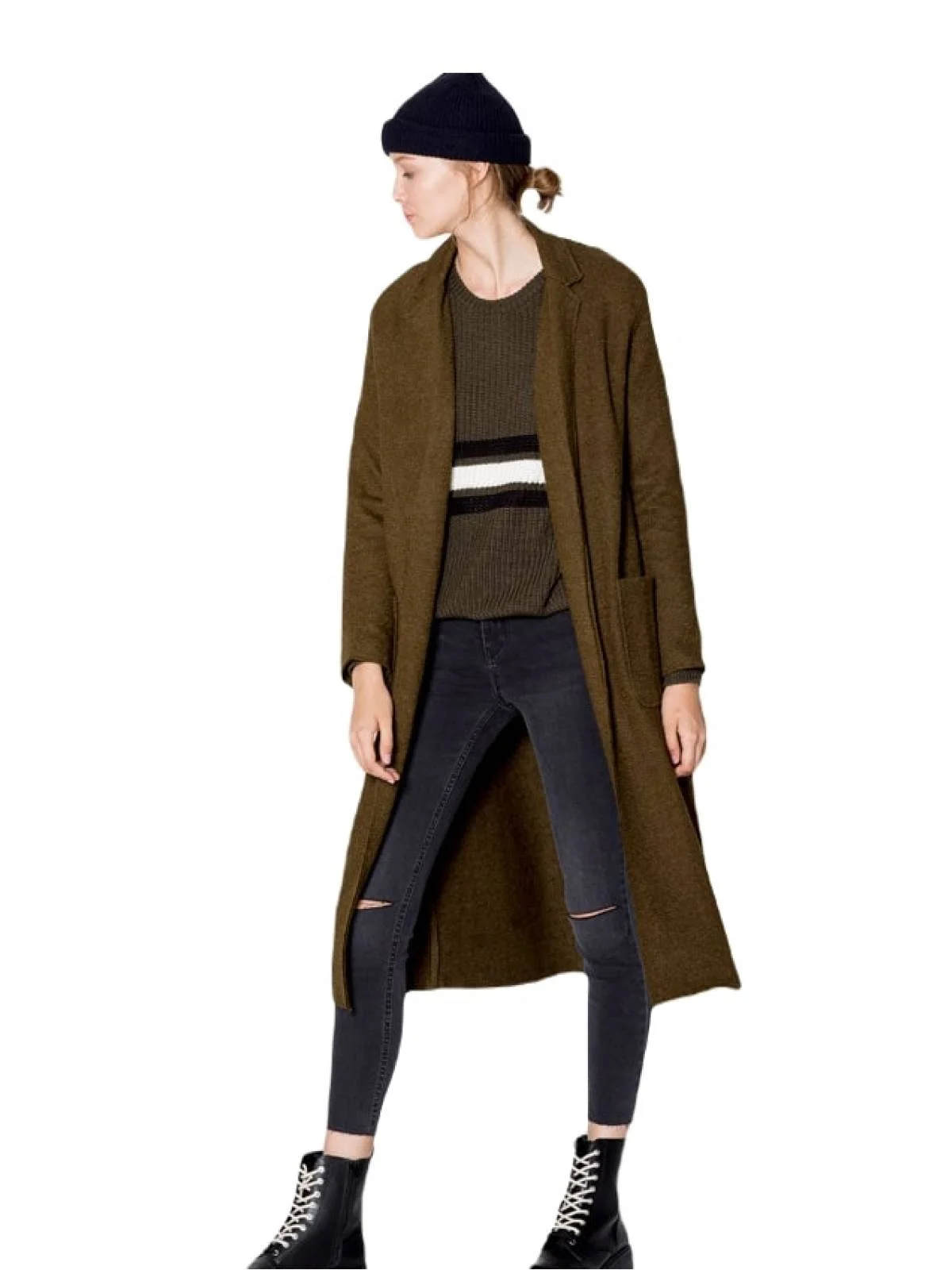 Palton Pull&Bear S | Khaki, Fără glugă, Vâscoză