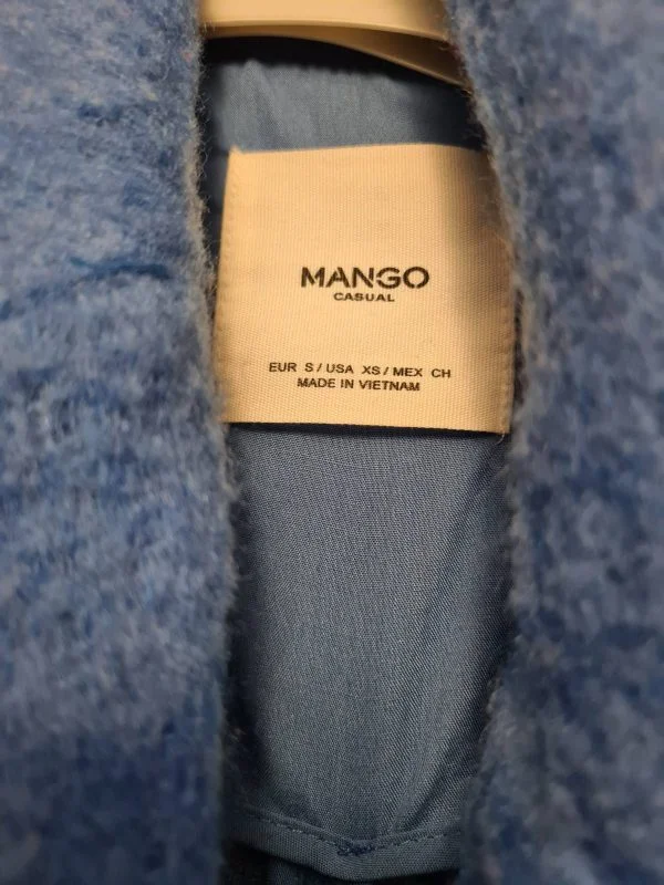 Palton lung Mango S | Bleu, Fără glugă, Poliester - Image 5