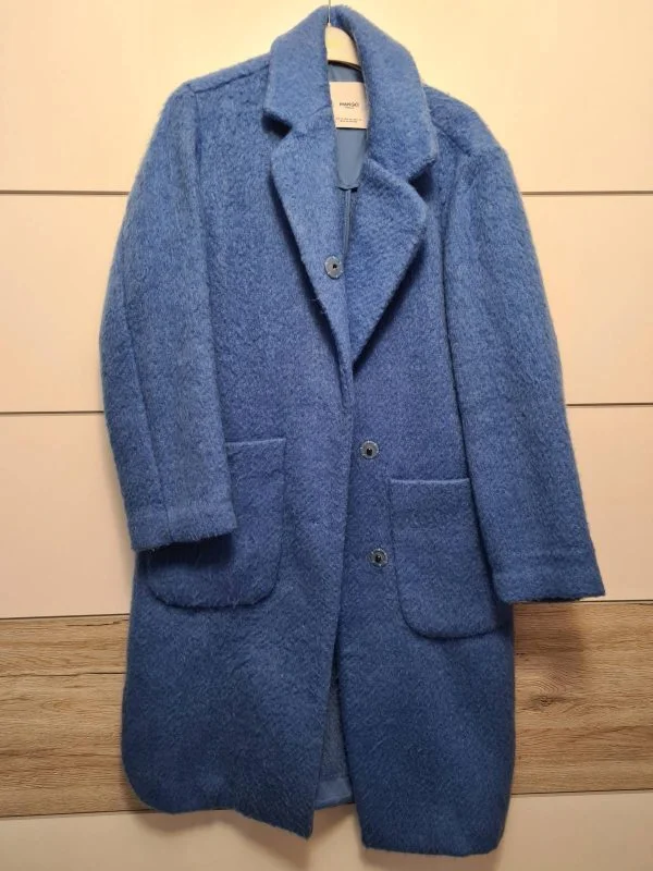 Palton lung Mango S | Bleu, Fără glugă, Poliester - Image 3