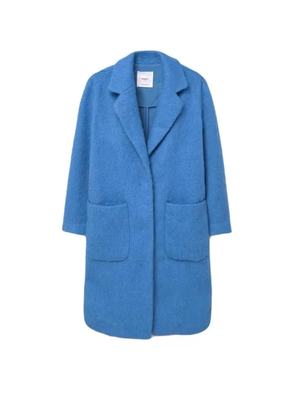 Palton lung Mango S | Bleu, Fără glugă, Poliester
