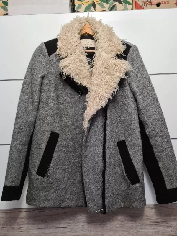 Palton din lână Zara S | Gri, Fără glugă, Lână - Image 2