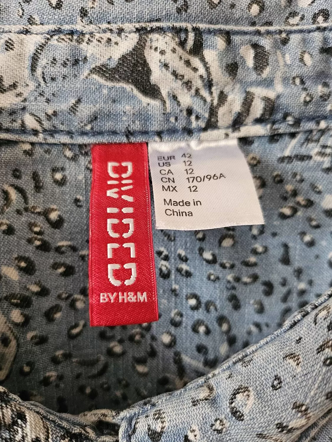 Cămașă H&M EU 42 | Albastru, Normal, Mânecă lungă, Animal print, Bumbac - Image 5