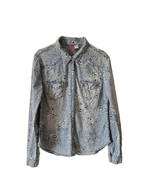 Cămașă H&M EU 42 | Albastru, Normal, Mânecă lungă, Animal print, Bumbac