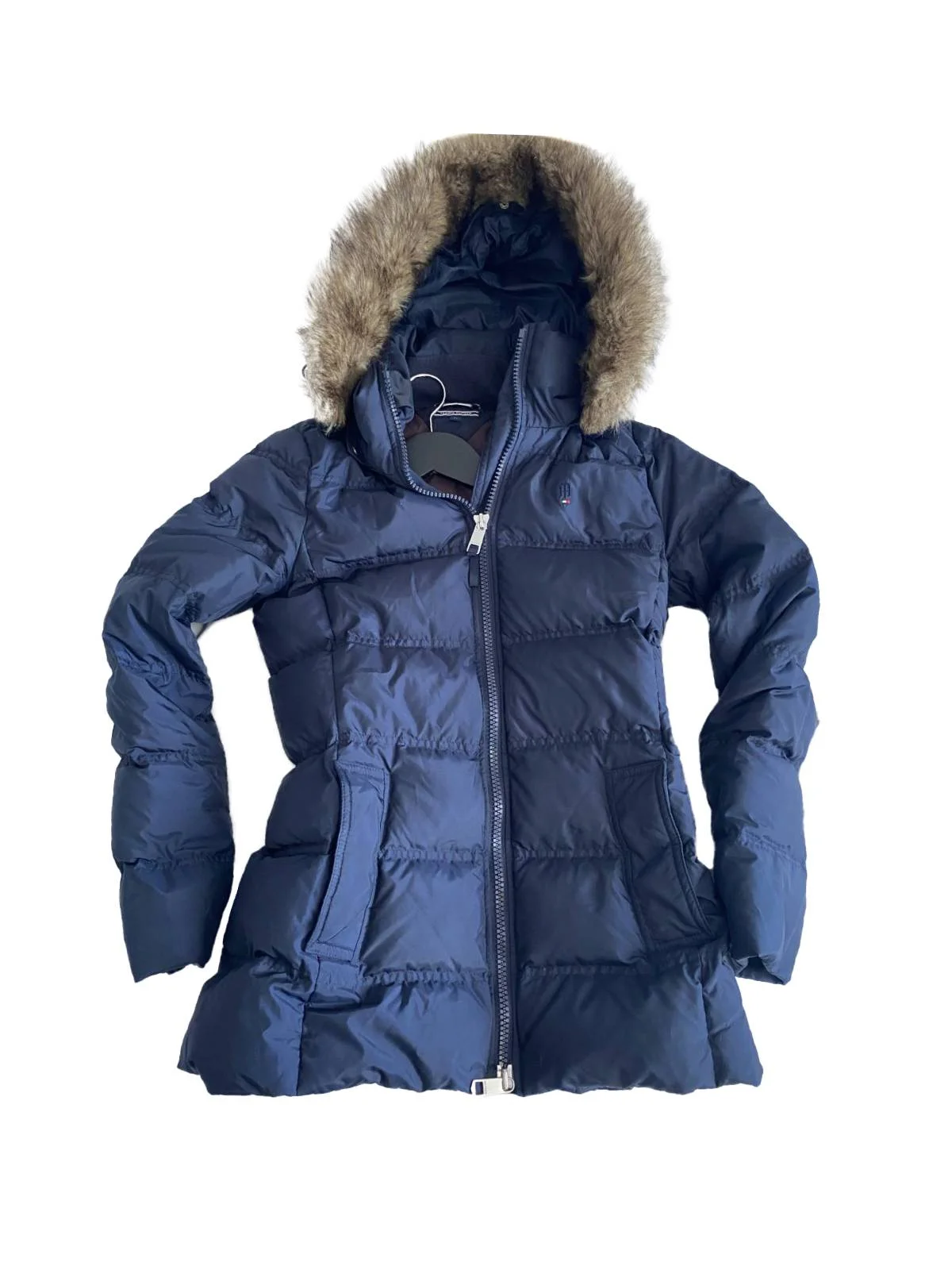 Geacă puffer Tommy Hilfiger XS | Albastru, Cu glugă, Poliamidă
