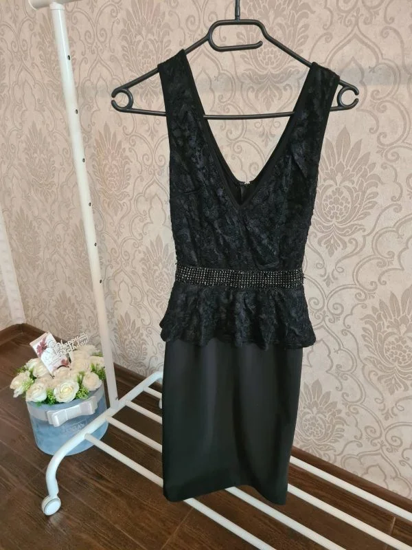 Rochie de seară FOFY S | Negru, Midi, Bumbac - Image 5