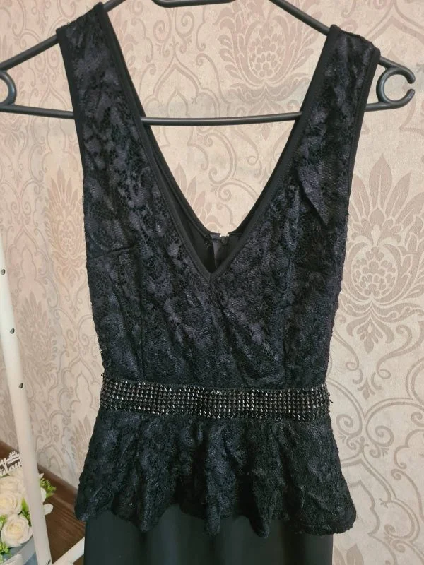 Rochie de seară FOFY S | Negru, Midi, Bumbac - Image 2