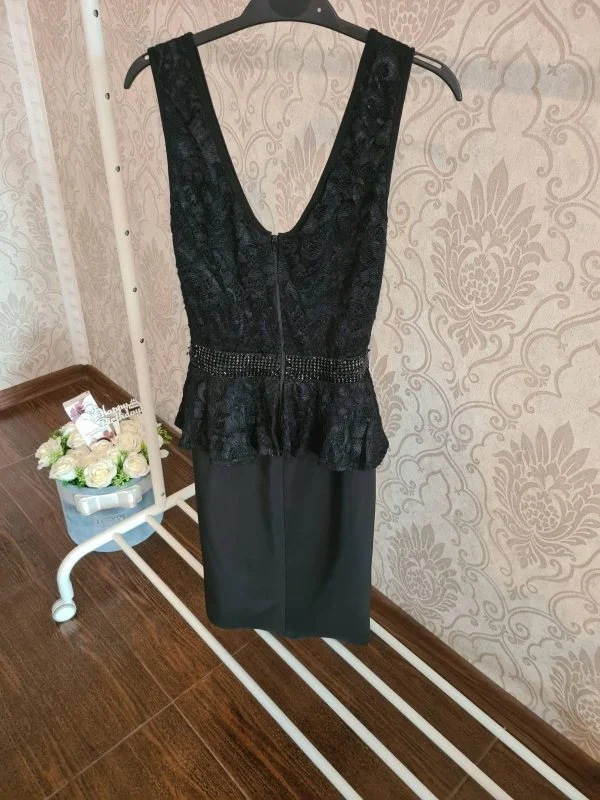 Rochie de seară FOFY S | Negru, Midi, Bumbac - Image 3