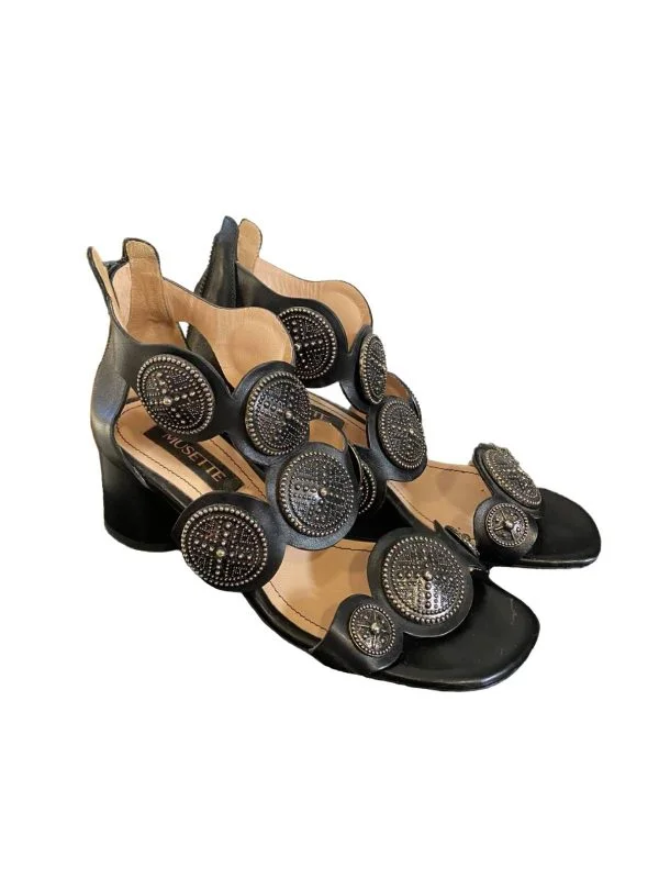 Sandale cu toc Musette EU 37 | Negru, Piele naturală