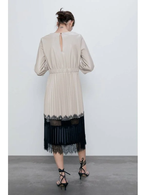 Rochie casual Zara S | Bej, Midi, Poliester - Image 3