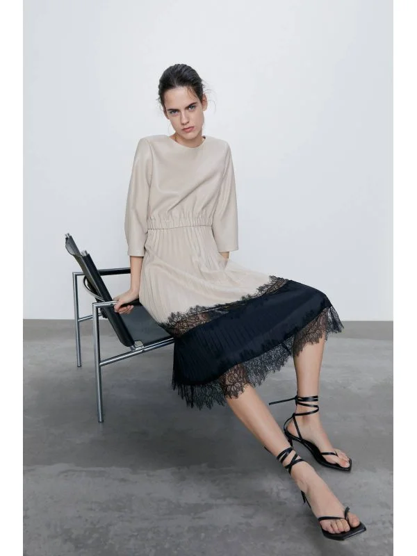 Rochie casual Zara S | Bej, Midi, Poliester - Image 4