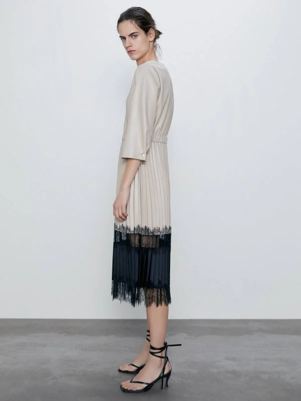 Rochie casual Zara S | Bej, Midi, Poliester - Image 2