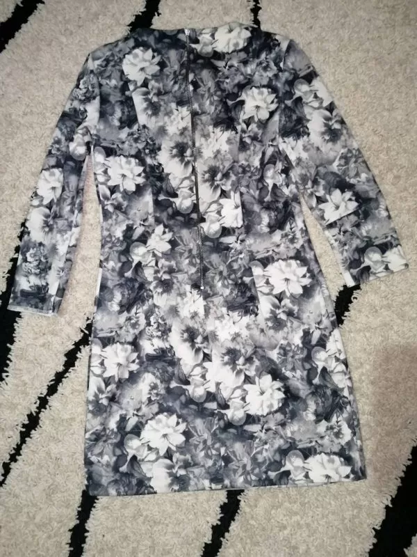 Rochie casual Zara S | Gri, Midi, Mânecă lungă, Poliester - Image 3