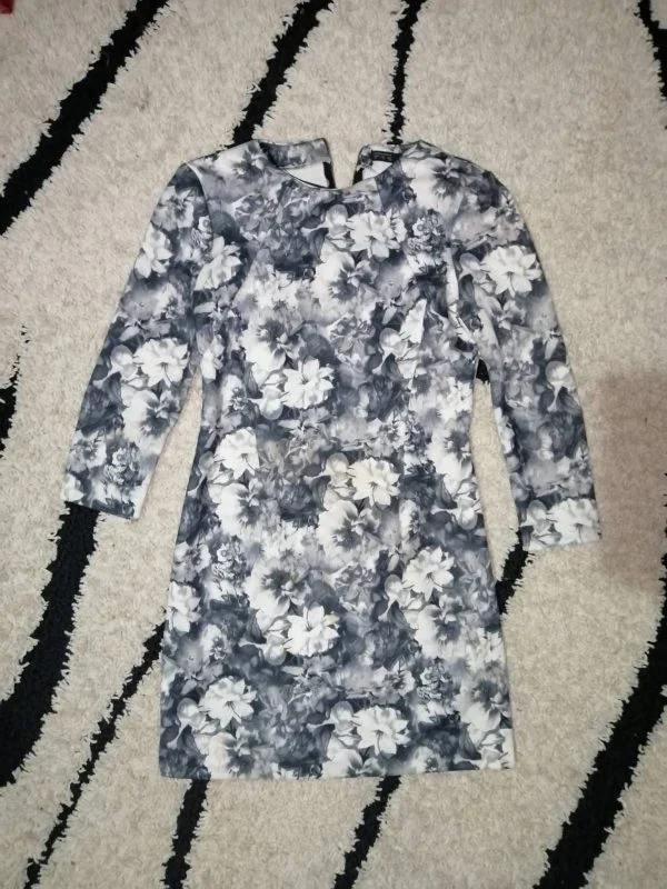 Rochie casual Zara S | Gri, Midi, Mânecă lungă, Poliester - Image 2