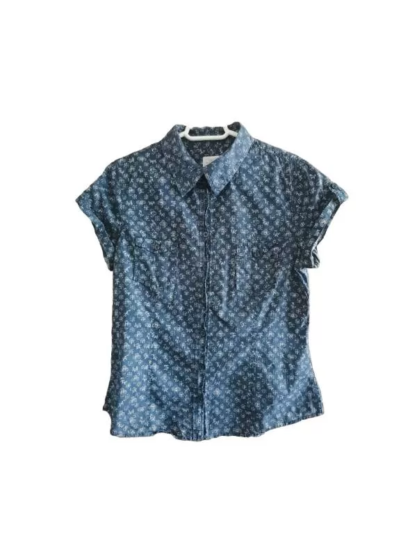Cămașă H&M EU 40 | Albastru, Normal, Mânecă scurtă, Floral & Tropical, Bumbac