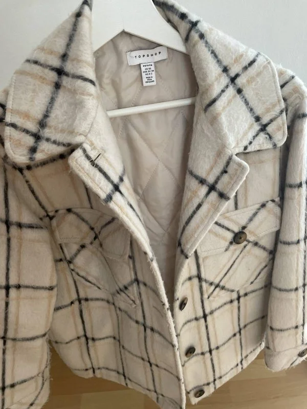 Jachetă Topshop EU 34 | Alb, Fără glugă, Carouri - Image 4