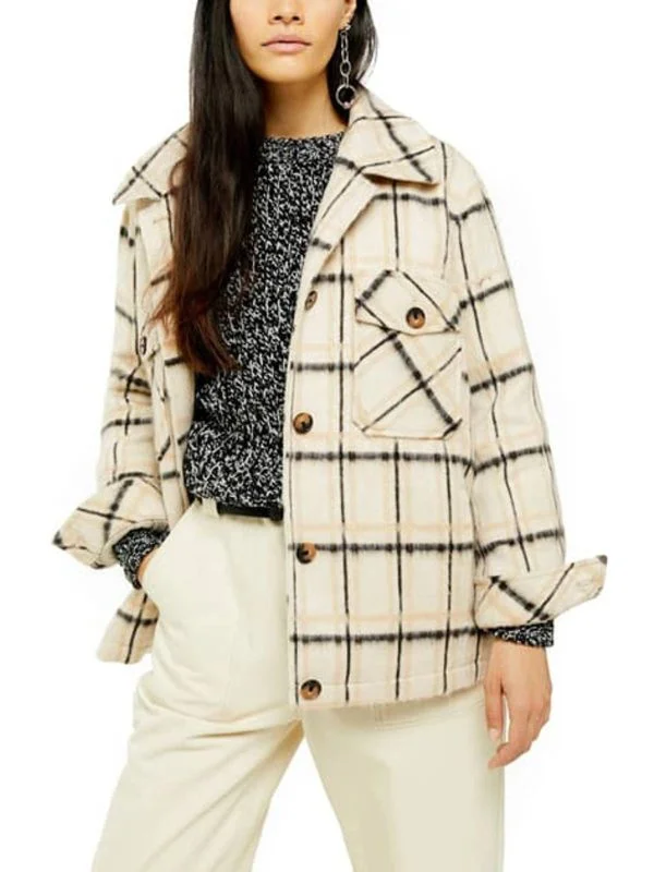Jachetă Topshop EU 34 | Alb, Fără glugă, Carouri