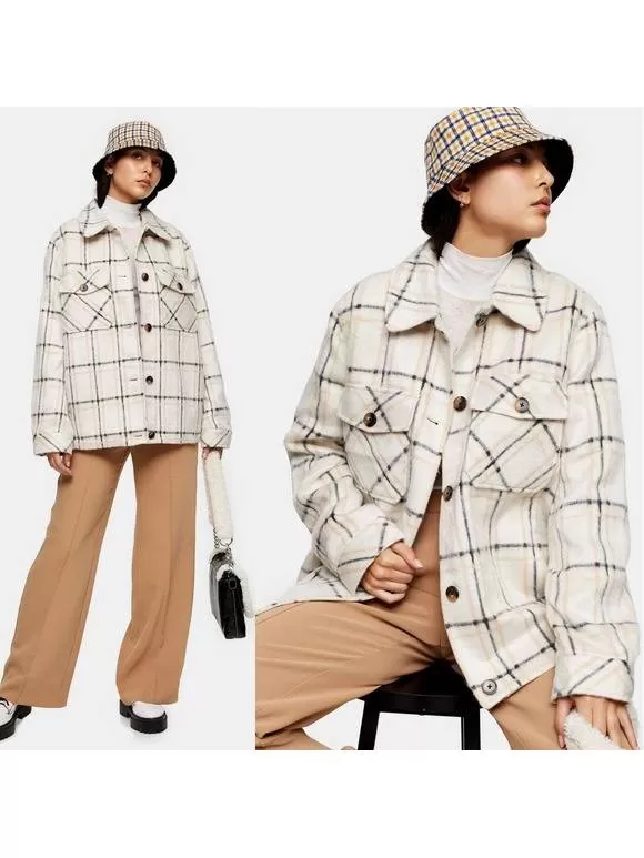 Jachetă Topshop EU 34 | Alb, Fără glugă, Carouri - Image 2