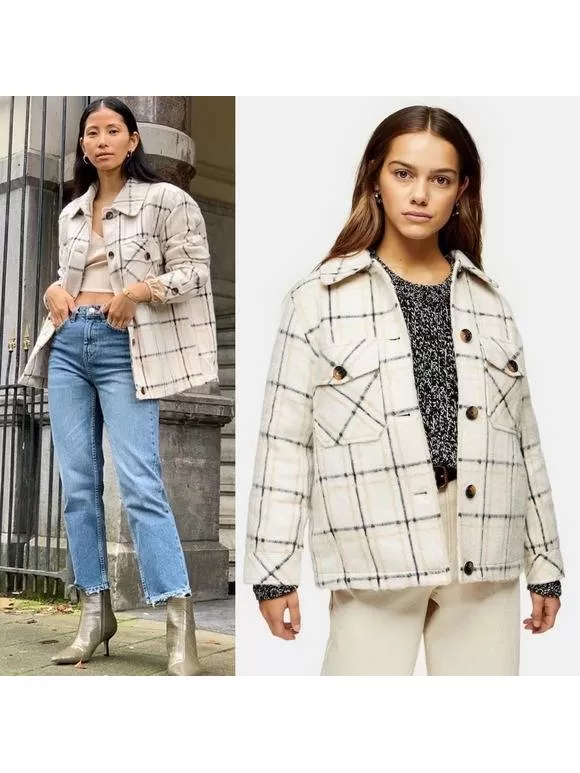 Jachetă Topshop EU 34 | Alb, Fără glugă, Carouri - Image 3