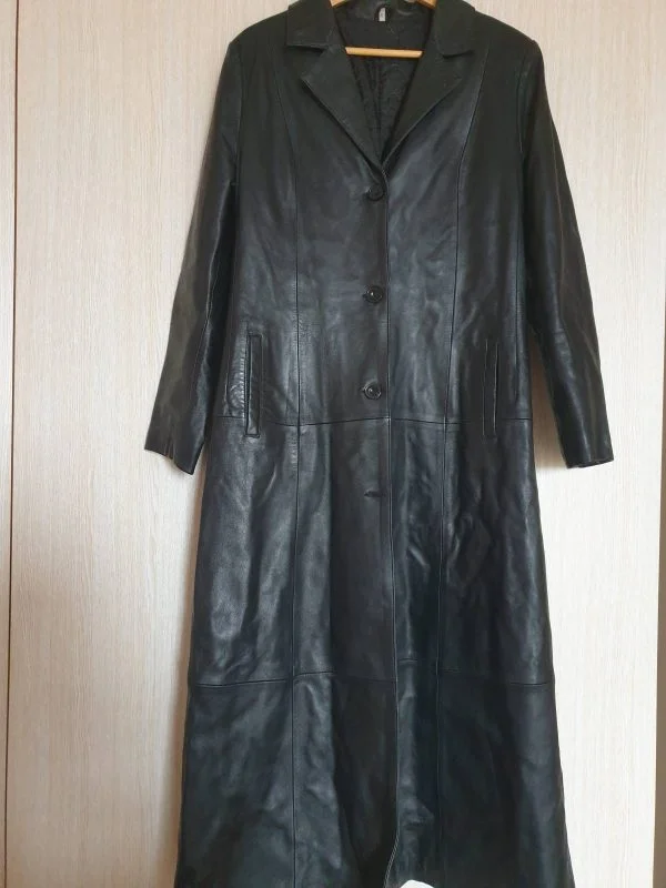 Palton lung CO XL | Negru, Fără glugă, Monocrom, Piele naturală - Image 2
