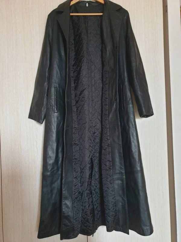 Palton lung CO XL | Negru, Fără glugă, Monocrom, Piele naturală - Image 4