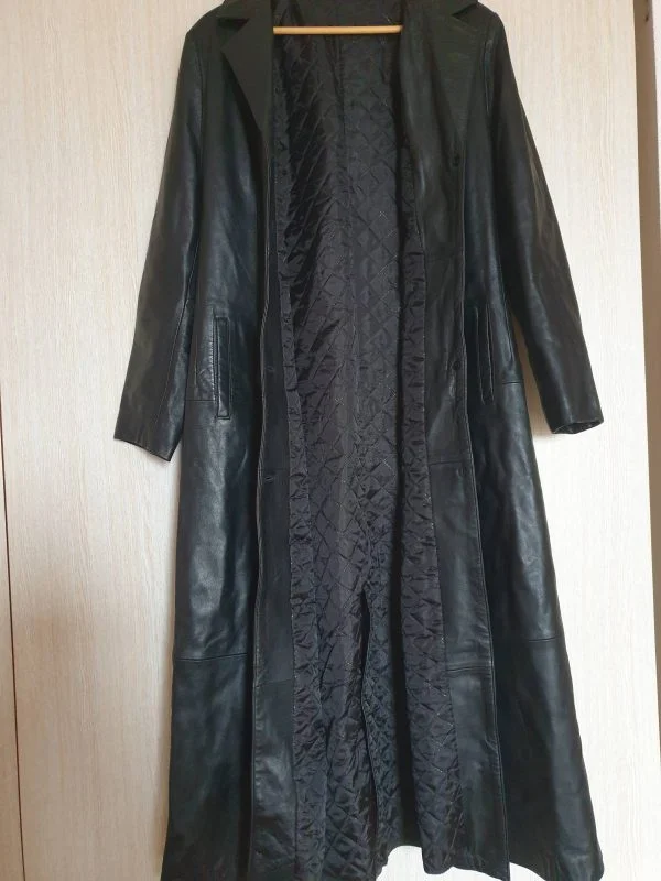 Palton lung CO XL | Negru, Fără glugă, Monocrom, Piele naturală - Image 5
