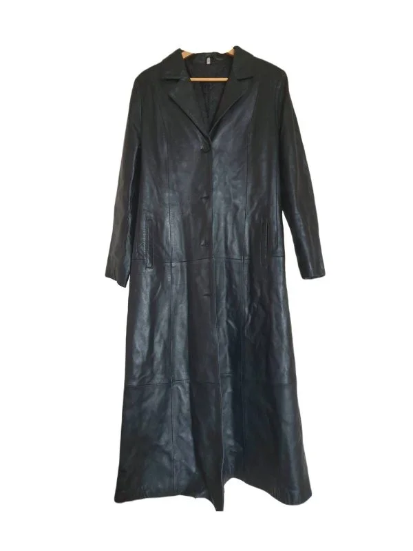 Palton lung CO XL | Negru, Fără glugă, Monocrom, Piele naturală