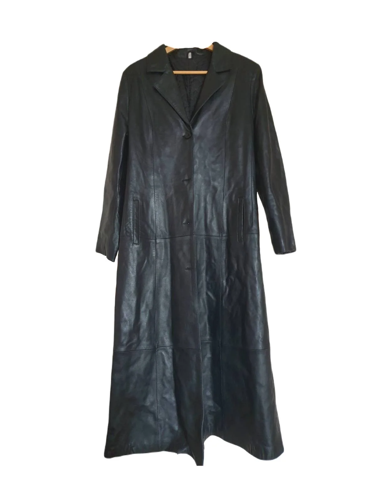 Palton lung CO XL | Negru, Fără glugă, Monocrom, Piele naturală